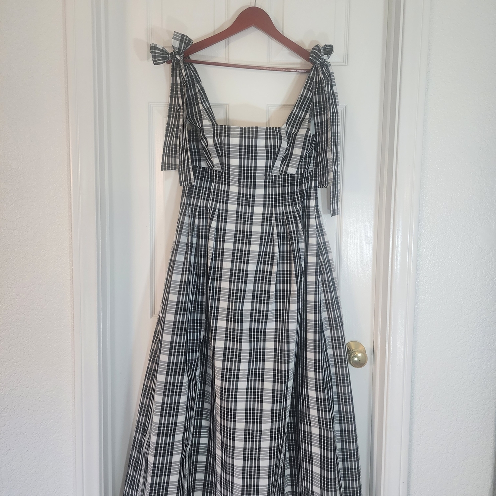 Maeve by Anthropologie Black & White Plaid Peplum A-Line Midi Dress - Size Small - Picture 2 of 11